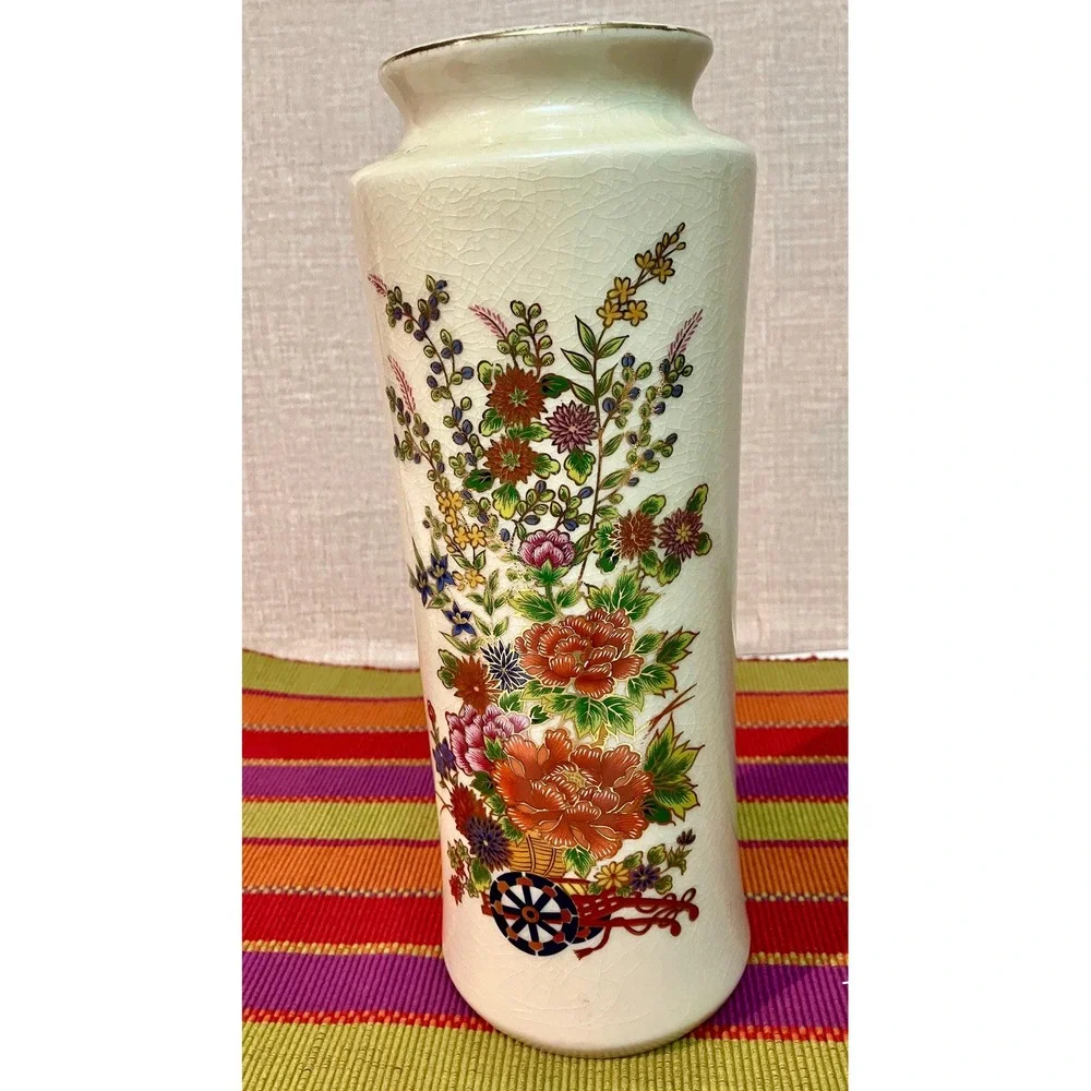 Arimari Floral Cylinder Vase Home Decor Cream Multicolor Excellent Satsuma Style